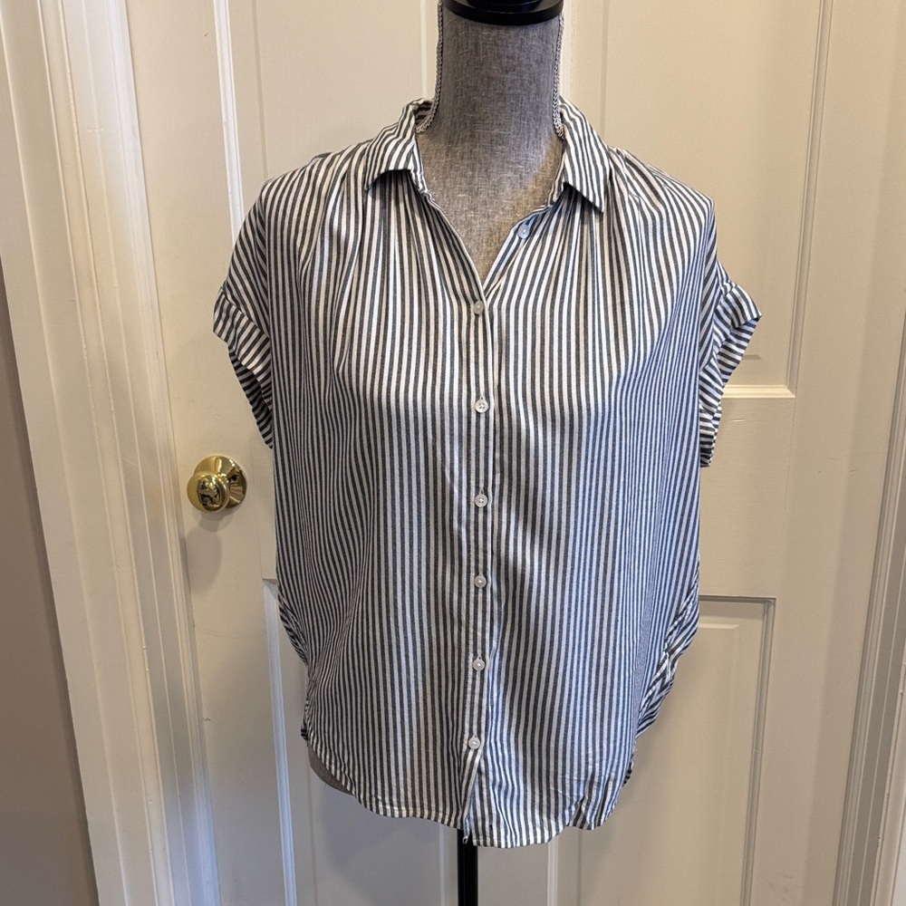 Madewell Central Button Front Shirt in Pinstripe Blue